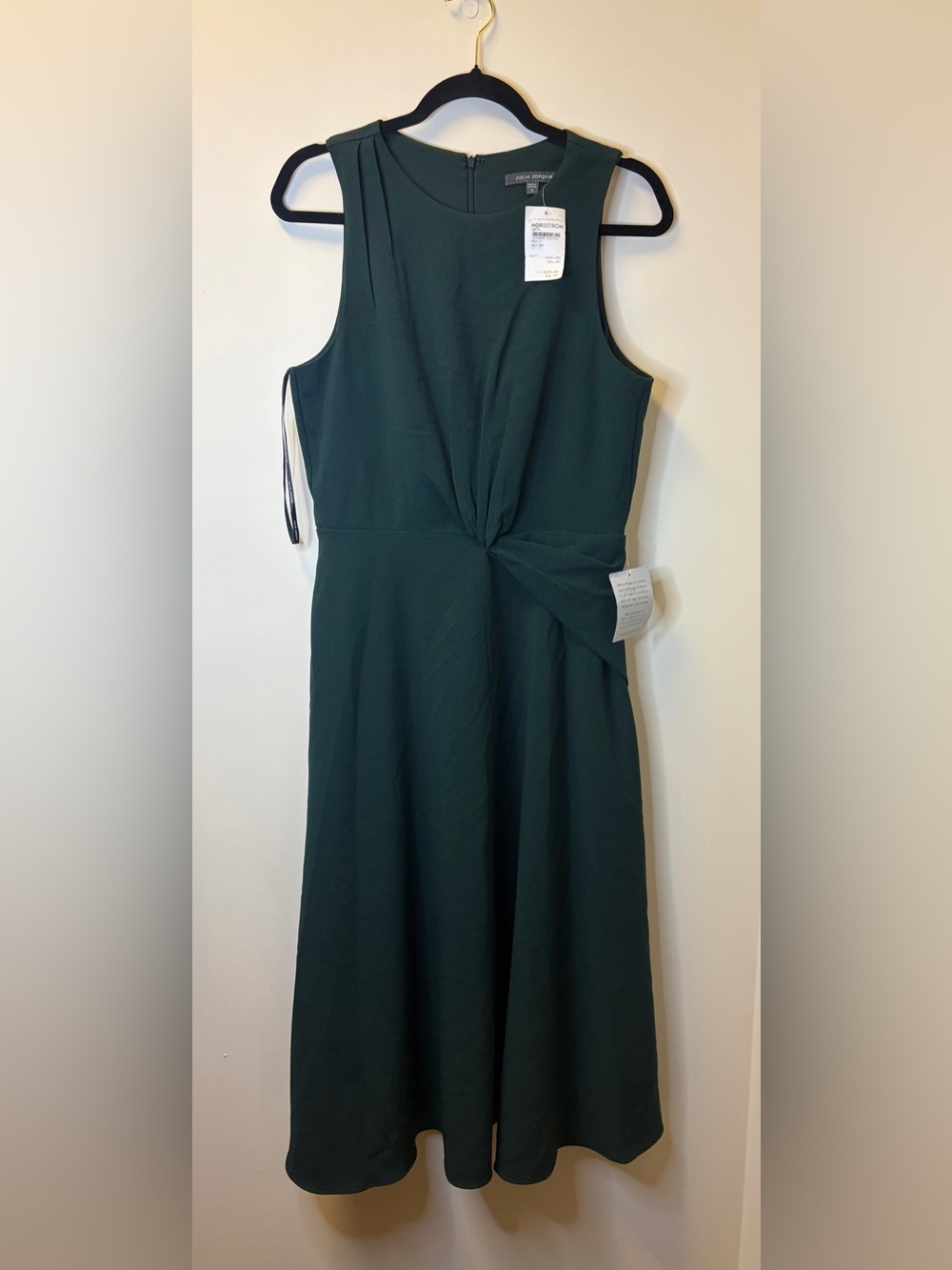 NWT Julia Jordan Dark Green Sleeveless Twist-Waist Midi Dress in Size 6